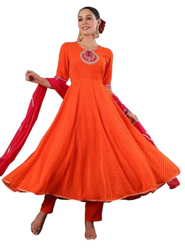Kurta en viscose femme orange avec pantalon coupe droite taille XL dupatta
