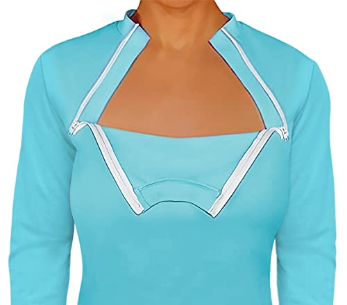 Comfychemo® Chemowear : Women's Long Sleeve Chemotherapy Port Zipper Shirts (Large, Sky Blue) #TOP2