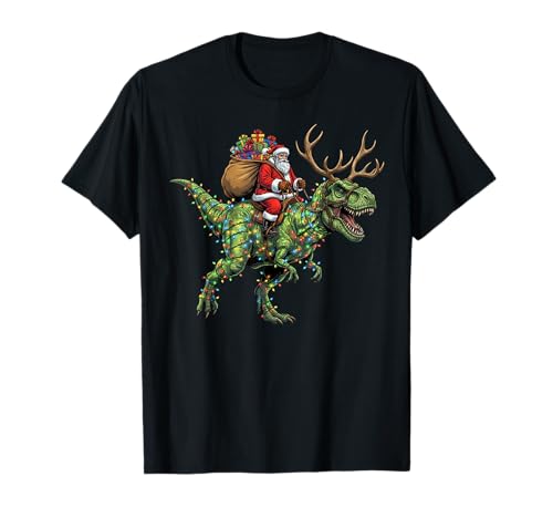 Funny Santa Riding Dinosaur T rex Christmas Boys Men Kids T-Shirt