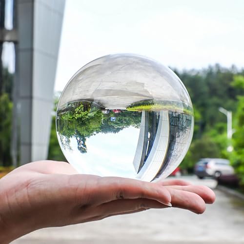 Crystal Ball, Clear Crystal Ball Magic Crystal Sphere Ball Lense Ball with Wooden Stand for Divination Photography Decor,10cm