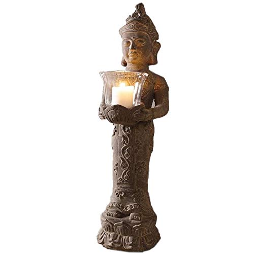 Havanadd Garden Ornament Decorative Sculpture American Style Retro Resin Imitation Stoneware Buddha Candlestick Villa Garden Ornaments Decoration Ornaments (Color : Gray, Size : 17.5x15.5x55cm)