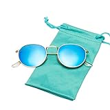 LianSan Classic Metal Frame Round Circle Mirrored Sunglasses Men Women Glasses 3447(Z-sky blue)