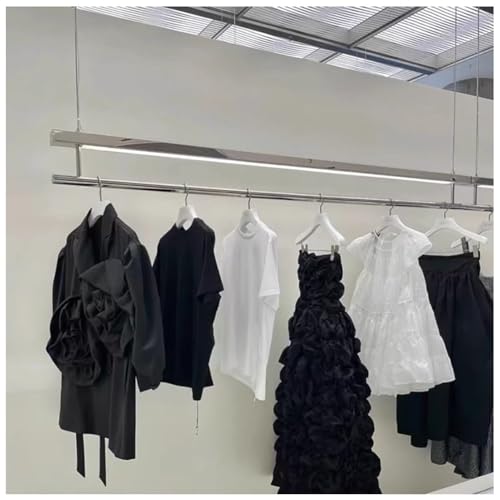 Sxlawesom Adjustable Height LED Hanging Clothing Racks Stainless Steel Ceiling Hanging Rod Garment Bar Closet Storage Clothes Organizer(100cm)