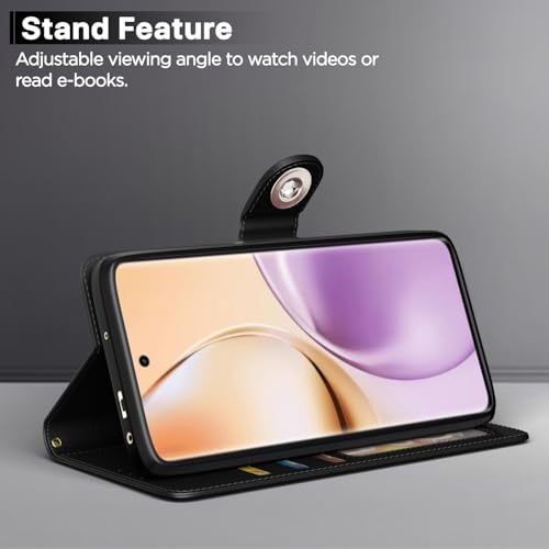 Image of Pikkme Flip Cover Leather Finish | Inside TPU with Card Pockets | Wallet Stand and Shock Proof | Complete Protection Button Flip Case for Realme 14 Pro 5G(Black)
