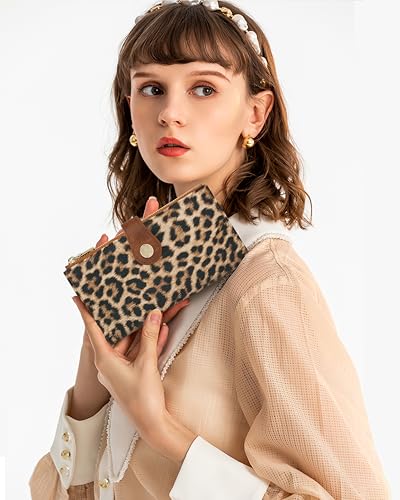 Image of Leopard Women's Wallet,Thin RFID Card Holder with Zipper Pocket | 12 Slot Wallet Organizer, Large Capacity, Vegan Leather, Coin Purse, Cash Compartment, Travel Wallet, Women Gift