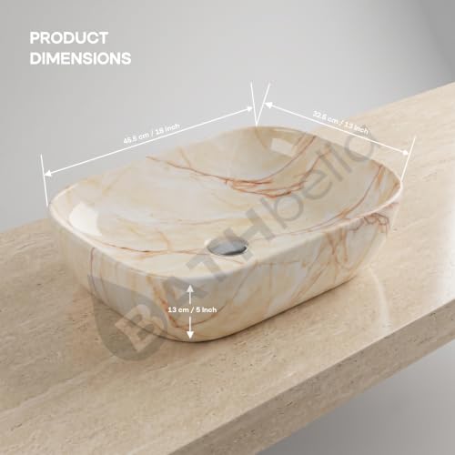Image of Designer Ceramic Wash Basin For Bathroom | Over Counter Bathroom Basin | Counter Top Bathroom Sink | Wash Basin For Restaurant, Hotel (18 x13 x 5 Inch) (146)