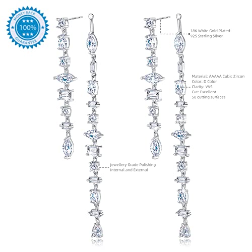 Wedding Earrings for Brides, Silver Earrings for Women, 18K White Gold Plated Sterling Silver Post Cubic Zirconia Dangle Earrings, Clear Crystal Hypoallergenic Chandelier/Tassel Earrings2
