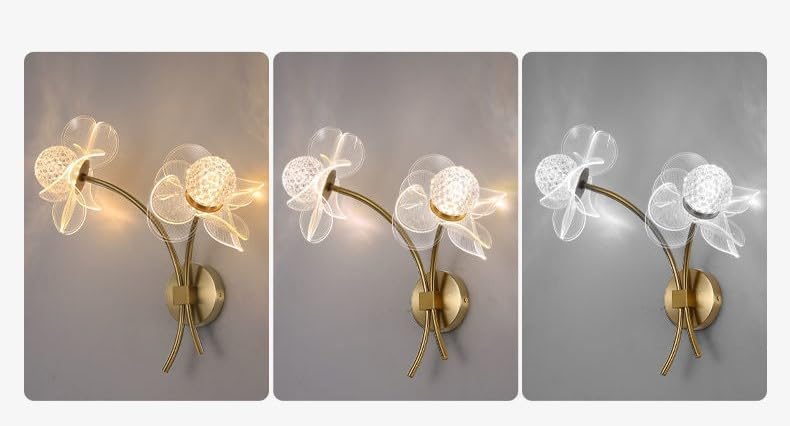 Image of Modern Gold Flower Wall Light with 3-Color LED | Minimalist Metal & Acrylic Wall Lamp for Living Room & Bedroom | Wall Mount Decorative Light Fixture for Home Decoration & Office