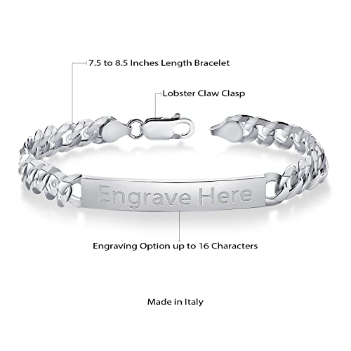 Gem Stone King Men's 925 Sterling Silver Personalized Engravable ID Name Bracelet For Men | Curb Chain 7.5, 8 or 8.5 Inch | 7MM Wide | Lobster Clasp | Made in Italy2