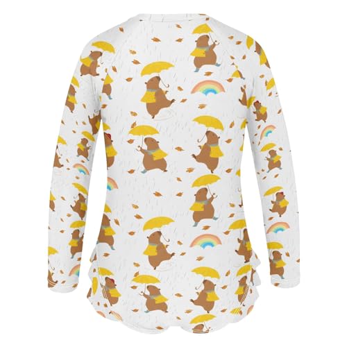 ALAZA Toddler Swimsuit Girl Bathing Suit Swimwear Rash Guard Capybara Umbrella Long Sleeve 3T3