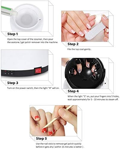 Gel Polish Remover Machine, 220V 36W Portable Electric Nail Gel Polish Removal Machine Gel Nail Steamer Cleaner Home Daily Salon Clean Art Beauty Tool (White)