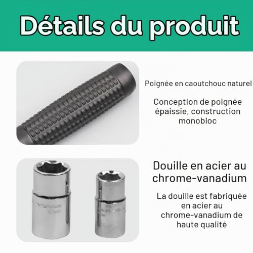 Kahaybeall Clé Démonte Roue Télescopique, Clé Téléscopique pour Pneus Auto et Moto, Extracteur de Boulon Antivole, Longueur Réglable de 350 à 500 mm, Douilles Interchangeables 17/19 mm et 21/23 mm – vue 3