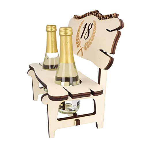 XXL Echtholz Proseccobank mit Gravur Jahreszahl 18|Holzbank mit 2 Proseccoflaschen| Hochzeitsgeschenk für Brautpaar|Trinkspruch |Geschenke Paare|Geschenk für Pärchen|Geburtstag|Jubiläum Proseccobank