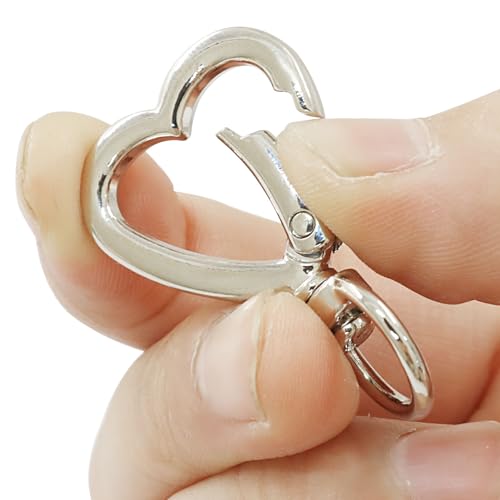 Zorveiio 8 Pcs Silver Heart Shape Swivel Buckles, Trigger Spring Clasps Hooks Hardware Keychain Ring Buckles Fashion Clips for Keychains/Bag/Purse/Handbag - Thumbnail 5