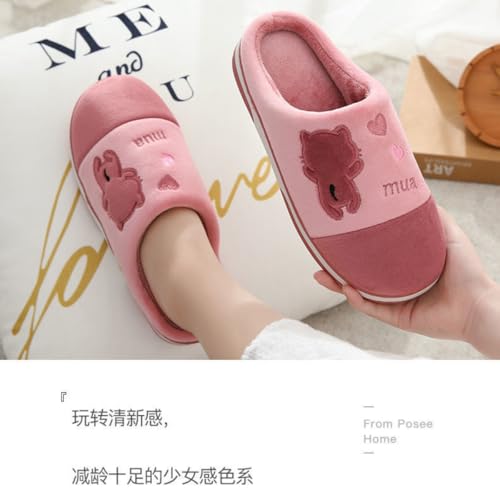 Women's Cartoon Pink House Slippers with Cat Pattern Fuzzy Plush Slip-On All Season Comfortable Indoor Shoes for Bedroom4