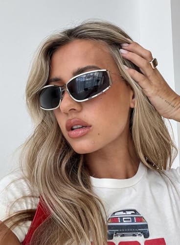 SORVINO Y2K Futuristic Sunglasses for Women Trendy 2000S Wrap Around Glasses Clear Metal Shades3