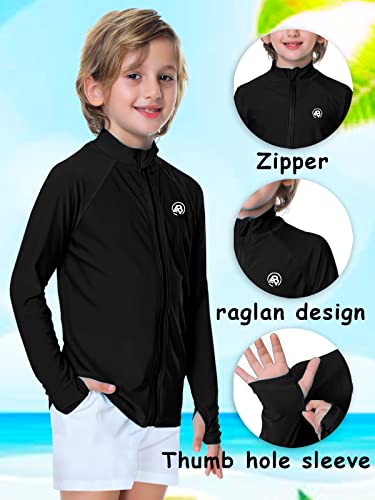 Image of AOBUTE Unisex Kids Zipper Rash Guard Boys UPF 50+ UV Protection Sun Shirt with Thumb Hole 3-12 Years