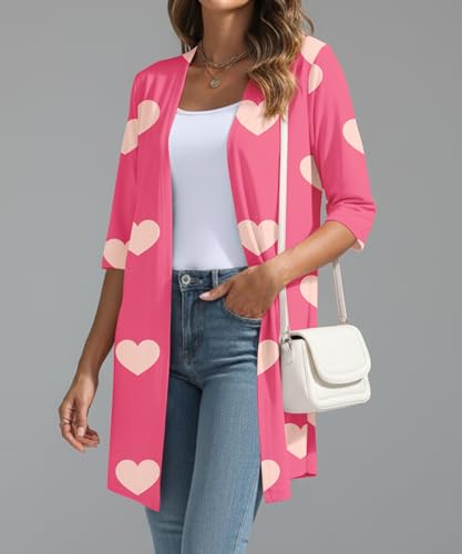 Image of YSYOKOW Womens Open Front Long Cardigan 3 /4 Sleeve Lightweight Knit Cardigan Casual Layering Spring Summer