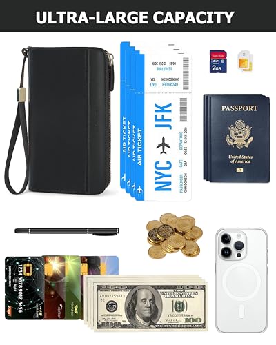 Image of Large Wallet for Women, Clutch Wallet with Passport Holder | RFID Wallet for Women, Zipper Clutch Purse, Passport Holder for Travel, Multiple Card Slots, Phone Pocket, Wristlet Strap