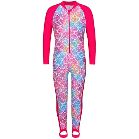 TFJH E One Piece Girls Swimsuits Long Sleeve Rashguard Sunsuits UV 50+ Bathing Suits Zipper HotPink Scale 152/158 Cover