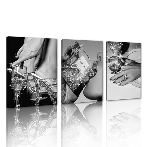 MAMAGO 3 Pieces Black and Silver Wall Art Sexy Woman