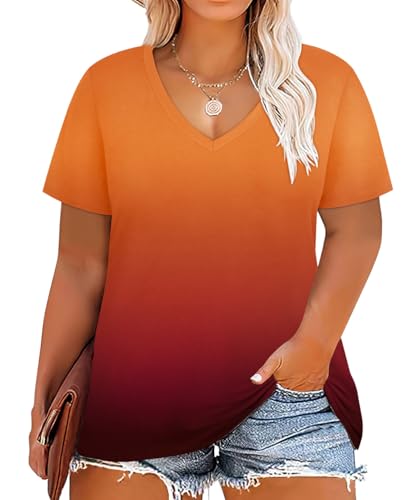 Image of RITERA Women Plus Size Tops Tie Dye V Neck Shirt Floral Camo Summer Short Sleeve Tunic Oversized Ladies Blouse XL-5XL