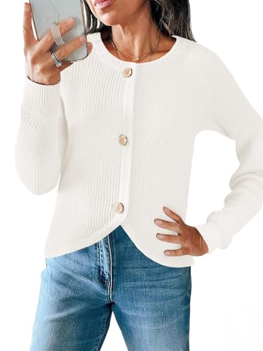 Saodimallsu Womens Cropped Cardigan Sweaters Button Up Long Sleeve Crewneck Fall Dressy Casual Knit Sweater Jackets