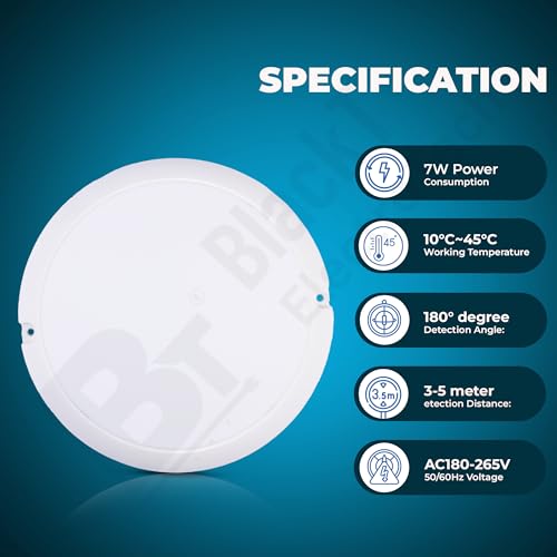 Image of Blackt Electrotech BT33LC7 7W Radar Microwave Motion Sensor LED Light - Automatic ON /Off, Surface Mount, 6000K Cool White (1)