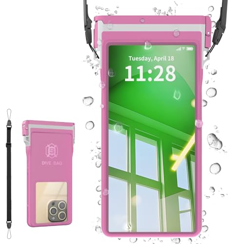 Large Floating Waterproof Phone Case with Lanyard for Snorkeling & Diving - Underwater Phone Pouch Compatible with i-Phone 16/15/14 Pro Max, Galaxy All Series, Beach and Pool Water Park (Pink)