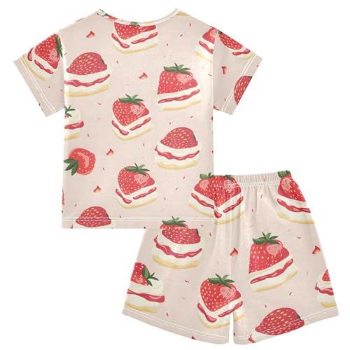ALAZA Strawberry Cake Cartoon Pajamas Short Sleeve 2 Piece Sleepwear Top and Bottom Pajama Set Unisex2