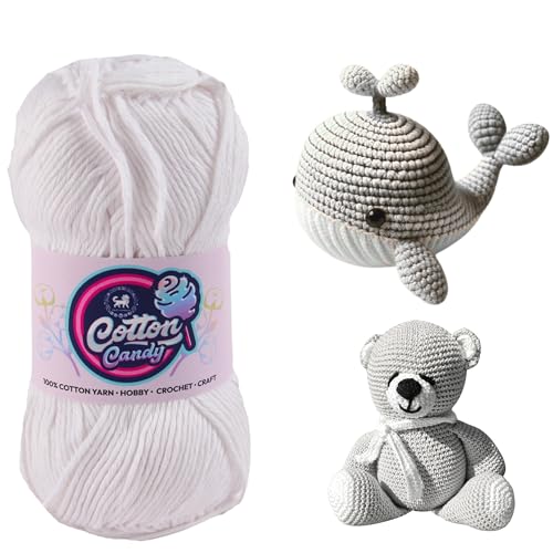 Image of NESTNHAVEN Cotton Candy 100% Cotton Yarn - (100g, 185 Meters) - Luxury Yarn for Crochet, Amigurumi, Embroidery, Toys, Garments, Flowers and Hobby, Projects. (White) | (500 Gm)