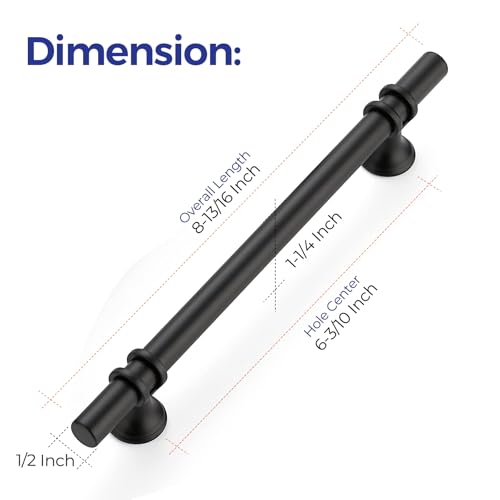 Image of Ravinte 5 Pack 8-13 /16 Inch Cabinet Pulls Kitchen Cupboard Handles with Round Base Matte Black Drawer Pulls Cabinet Handles 8-13 /16 inch Length,6-1 /4 inch Hole Center
