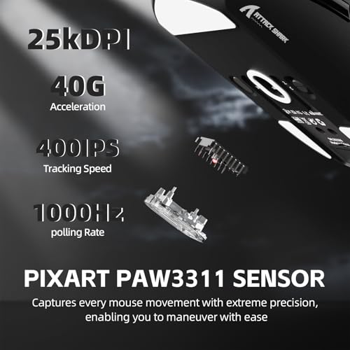 Image of ATTACK SHARK G3 PRO Tri-Mode Wireless Gaming Mouse with RGB Charging Dock | Lightweight 59g Adjustable 25000 DPI PAW3311 Sensor 5 Programmable Buttons 500mAh 2.4Ghz /BT /USB-C Wired Mice for PC /Mac-Black
