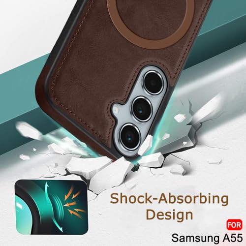 Image of TheGiftKart Genuine Leather Finish Back Cover Case for Samsung Galaxy A55 5G | Shockproof Design | Raised Edges for Camera & Screen Protection | Stunning Minimalist Design (MagSafe Compatible, Brown)