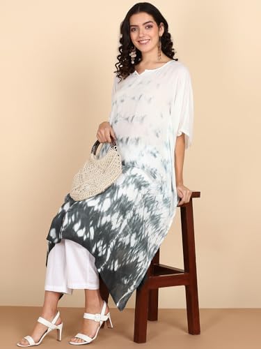 Image of Maaesa Women Handcrafted Tie & Dye Rayon Crepe Kaftan Dress | Casual Wear | Flowy Kaftan Style | Lightweight & Breathable Fabric