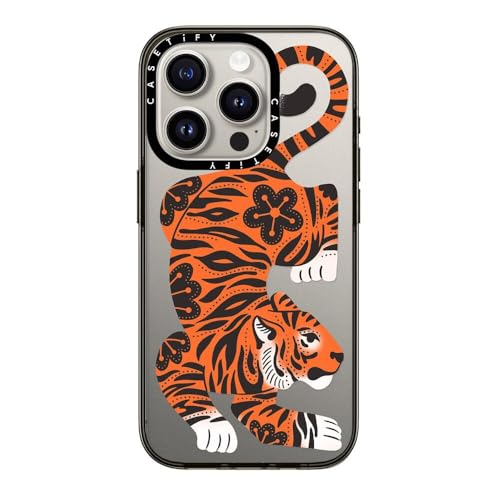 CASETiFY Compact Case for iPhone 15 Pro [Lightweight / 4 ft. 2X Military Grade Drop Protection/Slim] - Fierce Tiger - Clear Black
