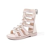 BININBOX Toddler Little Kids Girls Fashion Bow Gladiator Sandals with Open Toe Dress Summer Boots Flats Zipper Strappy Flat Rome Shoes(3 M US Big kid,Beige)