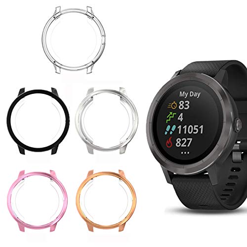 vivoactive 3 Protector Case,JZK Soft TPU Plated Screen Protector Cover All-Around Scratch-Proof Screen Cover Bumper Shell [Scratch-Proof] for vivoactive 3 (5 Pack)
