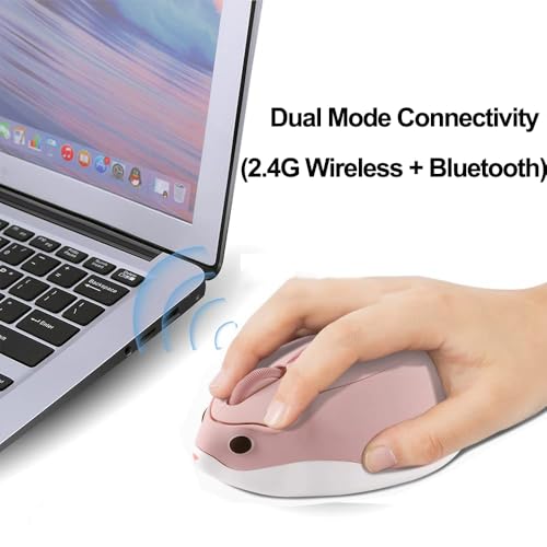 Wireless Mouse Pink Bluetooth Cute Hamster Shape Kawaii Portable Silent Lightweight Quiet Cordless Gaming Mice for PC Laptop Computer Mac iPad Pro MacBook Pro/Air Kids Women Men Girls Boys Office Gift