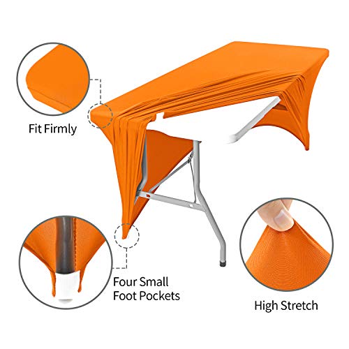 Image of Peomeise 6FT Spandex Table Cover Rectangular Stretch Spandex Tablecloth (Orange,6FT)