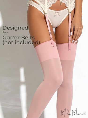 Image of Mila Marutti Thigh High Stockings for Women | Garter Belt Stockings Semi Opaque 40D | Colored Suspender Stockings Pantyhose