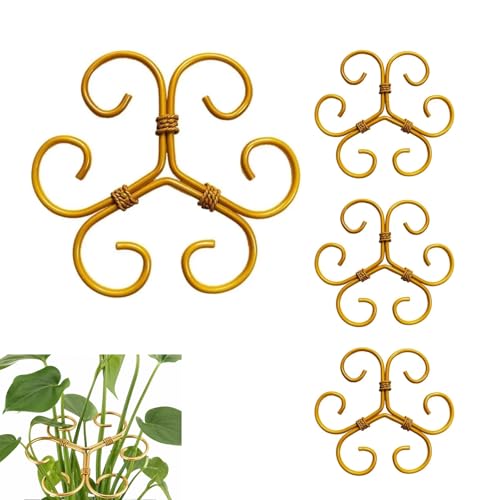 Gefaps Support de Tige Plante en Fer Doré – Lot de 4, Stabilisateur en Forme de Feuille, Tuteur Vertical pour Plantes Grimpantes, Vigne & Monstera, Support Métal Décoratif pour Tronc