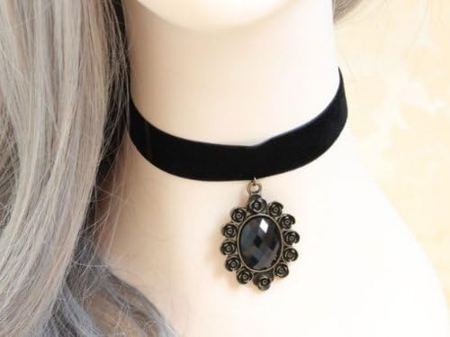 New Arrival!! Vampire Black Velvet Choker Necklace with Black Resin Stone Gothic Style Costume Jewelry Adjustable(approx 11.8"-13.7")