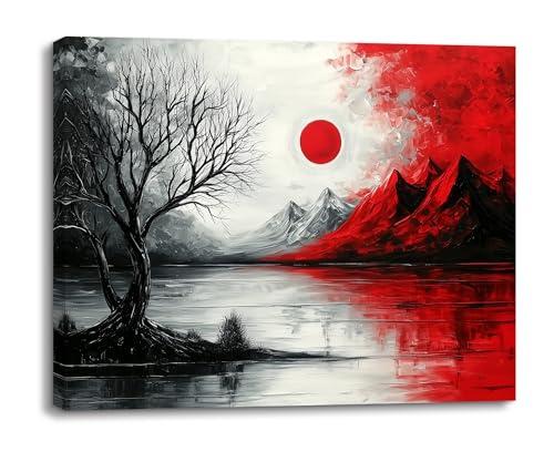 Piy Painting Arte Mural En Lienzo, Cuadros En Lienzo Negro y Rojo, Cuadro Impresión, Impresión En Lienzo De Paisajes Para Baño Entrada Vestíbulo Cafetería, Marco Interior, 30x40 cm