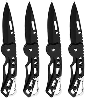 4 Pack Self-Defense Folding Knife With Key Ring Easy To Everyday Carry, Outdoor Survival Stainless Steel Pocket Knife (Black)