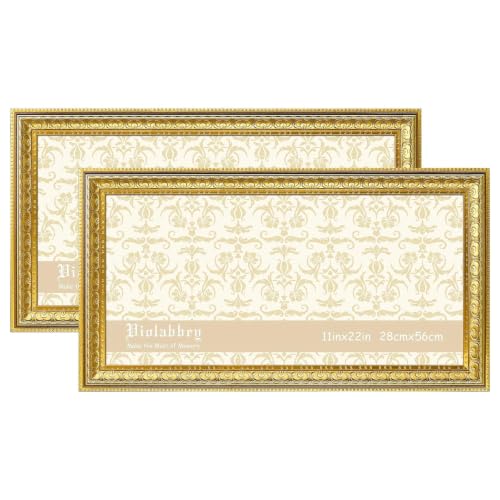 Image of VIOLABBEY 11x22 Picture Frame Gold Set of 2, Vintage Photo Frame for Wall or Tabletop Display, Classic Design for Office Home Decor, Fits 11x22 Pictures