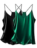 Ekouaer Women Silk Camisole Tops V Neck Camis Satin Tank Top Sexy Spaghetti Strap Sleeveless Loose Blouse Small