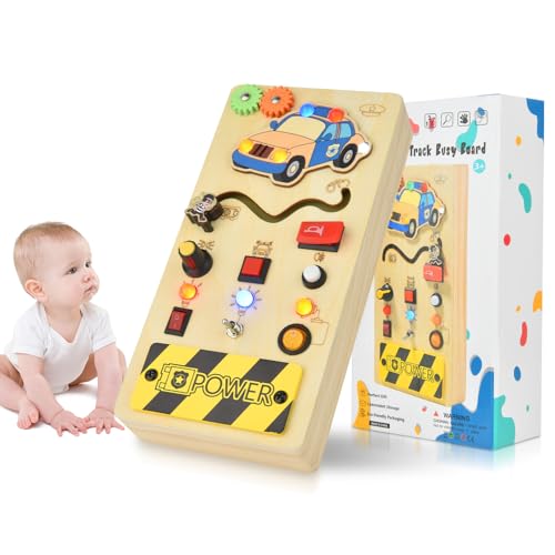 Timiyou Montessori Busy Board, Tavola Montessori con 8 Interruttori, Giocattolo Attività in Legno LED, Giocattolo di Abilità Motorie per Neonati e Bambini 1-6 Anni