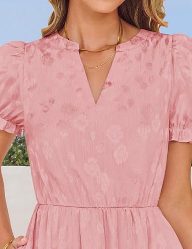 Image of ZESICA Womens Summer Floral Flowy Midi Dress 2026 Puff Short Sleeve V Neck Ruffle Tiered Beach Vacation Party Dresses