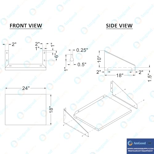Image of AmGood 24 inch Long x 18 inch Deep Stainless Steel Wall Shelf with Side Guards